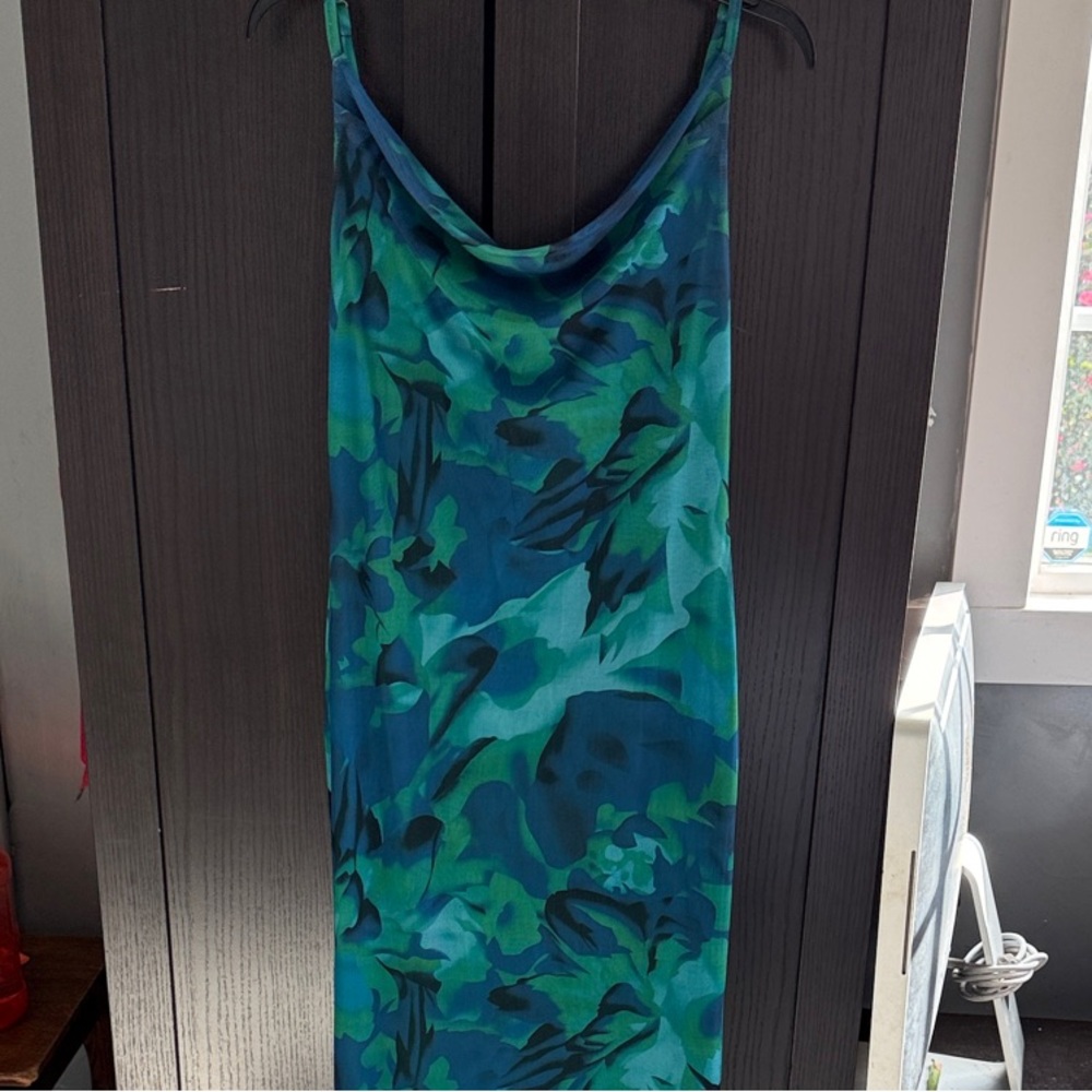 Fashion Bug Blue and Green Floral Maxi Dress